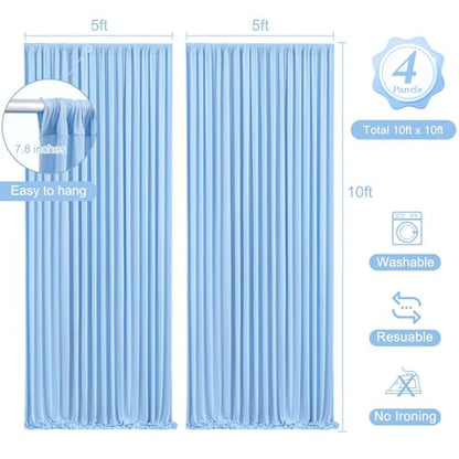 20 x 10ft Baby Blue Backdrop Curtains with Lights String - color: Baby Blue, size: W5' x H10'(4 panels)