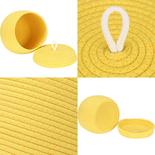 Sea Team Round Woven Cotton Rope Storage Basket with Lid, Yellow - color: Yellow, size: Small