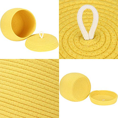 Sea Team Round Woven Cotton Rope Storage Basket with Lid, Yellow - color: Yellow, size: Small
