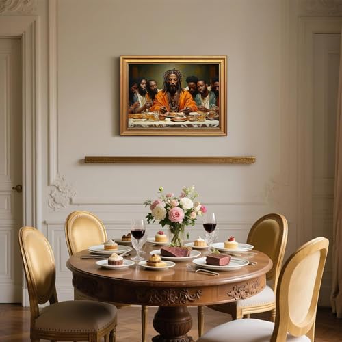 Black Jesus Wall Art Gold Framed Modern Last Supper Picture 12x16 Inch - color: Dinner, size: 16"L x 12"W