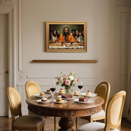 Black Jesus Wall Art Gold Framed Modern Last Supper Picture 16x24 Inch - color: Dinner, size: 24"L x 16"W