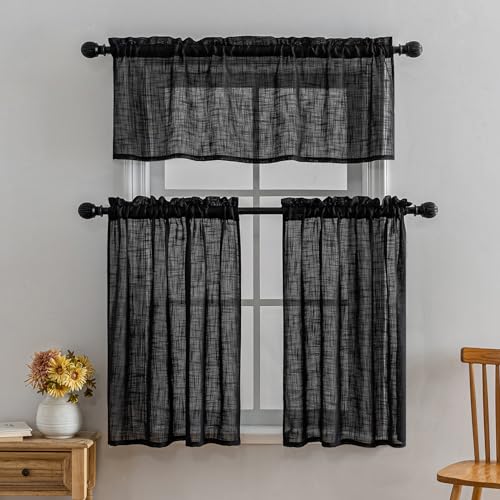 Beda Home Tassel Linen Textured Swag Curtain Valance, Black, 52 x 18 in - color: Black, size: 52"W x 18"L (Pack of 1)