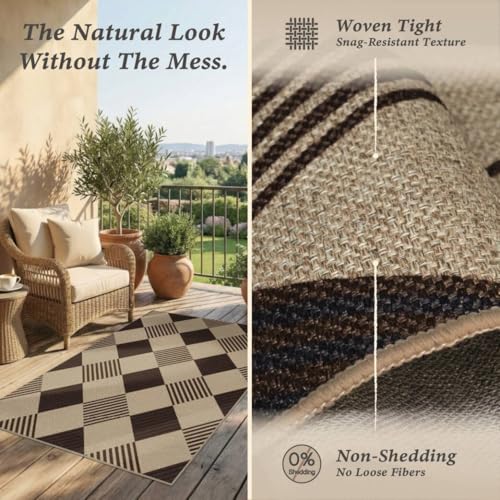 JTJ Easy Jute 2x6 Outdoor Runner Rug, Black & Beige Diamond, Washable - color: Tan Diamond, size: 2' x 6' (Runner)