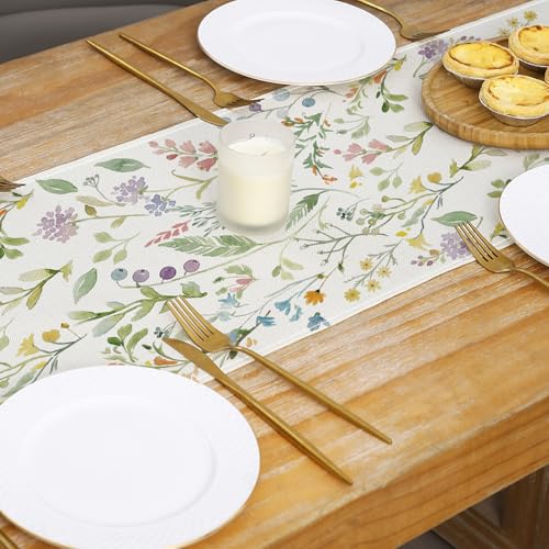 ONFAON Spring Table Runner,Wildflowers Floral Seasonal Summer Kitchen Dining Table Decoration for Home Party Decor 13x72 Inch - size: spring04