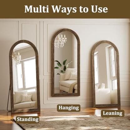 71"x30" Arched Full Length Mirror with Solid Wood Frame, Walnut - color: Walnut, size: 71"L x 30"W