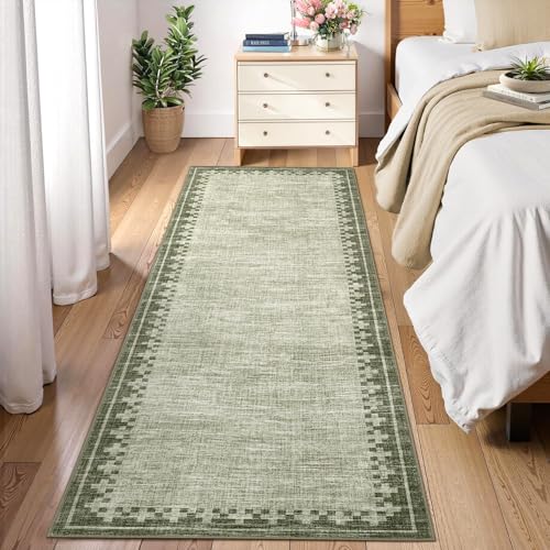 GarveeHome 2x8 Washable Runner Rug for Hallway Entryway Modern Low Pile Rug - color: Green, size: 2'x8' (runner)