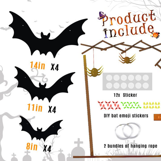 Hanging Bats Halloween Decorations 12pcs 3D Realistic Halloween Hanging Flying Bat with Glowing Eyes for Outdoor (3 Styles) - color: Hanging bats without light
