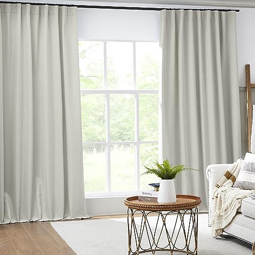 KEQIAOSUOCAI Linen Blackout Farmhouse Curtain Panels for Living Room Track System, Back Tab Loop Pocket Pleated Floor to Ceiling Drapes for Patio Door, 2 Pieces, 72x96, Greyish Beige - color: Greyish Beige, size: 72"W x 96"L (Pack of 2)