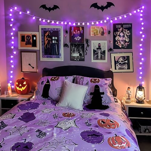 JMEXSUSS Connectable 100 LED Globe Purple Halloween Lights Indoor 8 Modes - color: Purple, size: 100 LED Plug