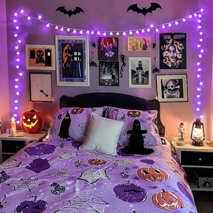 JMEXSUSS 100 LED Globe Purple Halloween Lights Battery Operated 8 Modes - color: Purple, size: 100 LED Battery