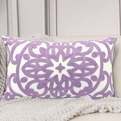 Alysheer Boho Embroidered Lumbar Throw Pillow Cover 12"x 20", 1pc Lilac - color: Lilac Lavender, size: 20" x 12" (Pack of 1)