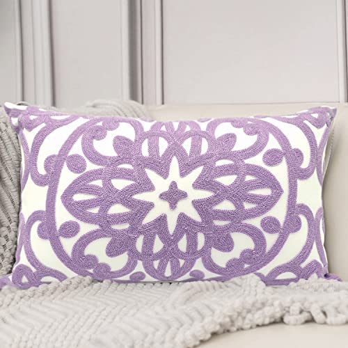 Alysheer Boho Embroidered Lumbar Throw Pillow Cover 12"x 20", 1pc Lilac - color: Lilac Lavender, size: 20" x 12" (Pack of 1)