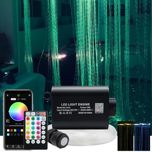 AKEPO 16W RGBW Optical Fiber Curtain Lights Kit, Waterfall Curtain Light for Sensory Room Decoration with Flash Point Fiber Optic Cables 450 Strands 0.03in/0.75mm 13.1ft/4m - size: 450pcs*0.03in*13.1ft
