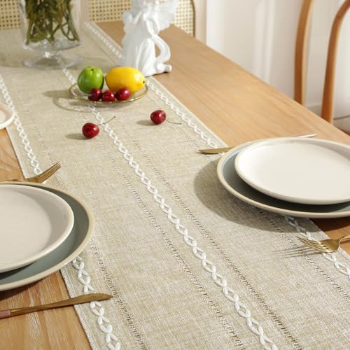 Wracra Rustic Linen Table Runner, Coffee Table Runners 36 inches Long - color: Hemstitched Coffee, size: 13"×36"