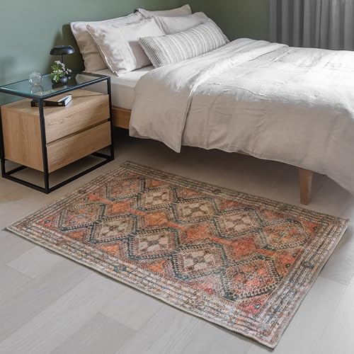 Knot Tangelo 4' x 6' Orange & Blue Accent Rug - Persian-Inspired Design - size: 4' x 6' (Rectangular)