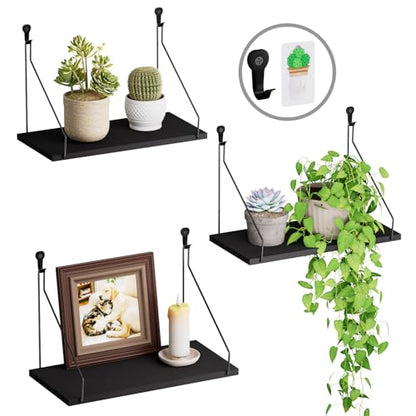 QsQueen Floating Shelves for Wall, Rustic Wood Shelf,11.8 Inch, No Drill - color: Black