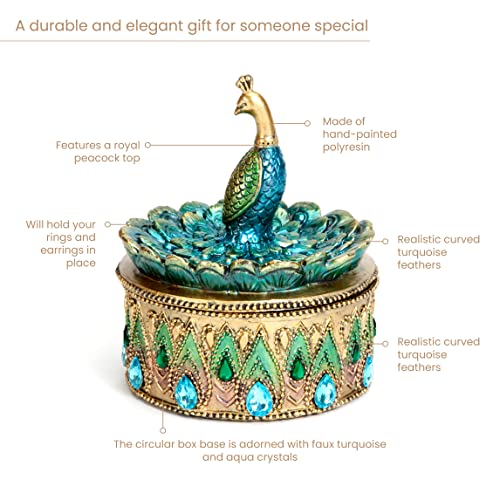 Bits and Pieces Peacock Jewelry Box Small Trinket Box