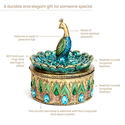 Bits and Pieces Peacock Jewelry Box Small Trinket Box