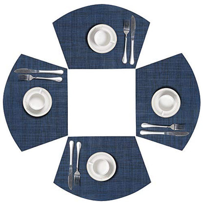 SHACOS Wedge Placemat Set of 4 Non Slip Heat Resistant Woven Vinyl Round Table Placemats Circle Table Mats Wipe Clean Indoor Outdoor (4, Blue Black) - color: Blue Black