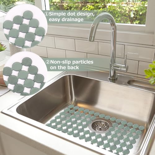 Kitchen Sink Mat for Stainless Steel/Ceramic Sinks,2 Pack with Scissors - color: Green