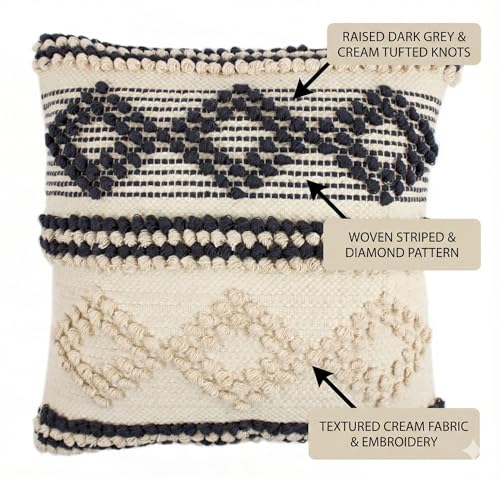 TreeWool 100% Cotton Woven Throw Pillow Cover (Pack of 1, 18" x 18", Gray) - color: Grey