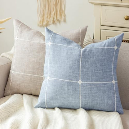 vctops Pack of 2 Rustic Lattice Throw Pillow Covers (Plaid Blue,18"x18") - color: Plaid Blue, size: 18" x 18" (Pack of 2)