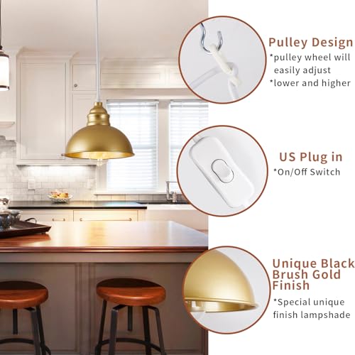 Plug in Pendant Light, 15FT Hanging Lights, On/Off Switch - color: Gold