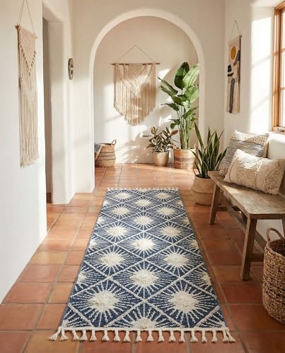 Rugs.com - Boho Rug – 12 Ft Runner Blue Easy-Clean Runner Rug – Modern Bohemian Trellis Design for Hallways and Entryways - color: Blue, size: 2'7" x 12' (Runner)