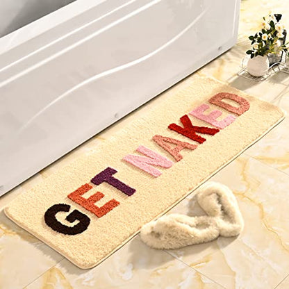 QJHOMO Long Get Naked Bath Mat Cute Funny Bathroom Rug Non Slip, 18" x 48" - color: Beige, size: 1'6" x 4' (Rectangular)