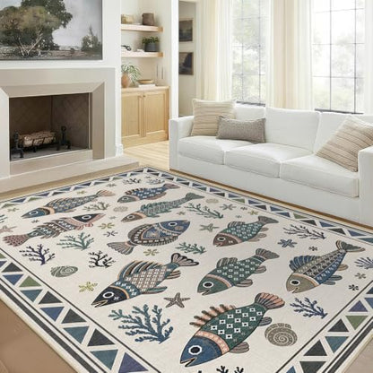 Fish Ocean Area Rug 5x7 for Living Room Coastal Rugs Low Pile Soft Non Slip - color: Fish, size: 5'x7' (Rectangular)