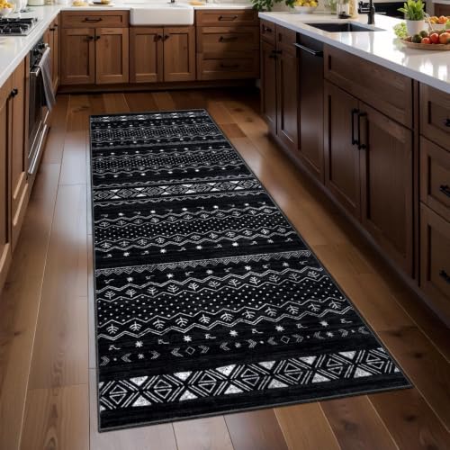 SERISSA 2x5 Washable Non-Slip Boho Runner Rug for Kitchen - color: Black, size: 2' x 5' (Runner)