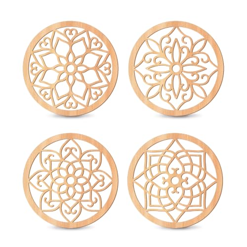 KOYILTD 4 Pcs Thicken Wooden Wall Art Rustic Farmhouse Flower Wall Art - color: Round, size: 8.2in