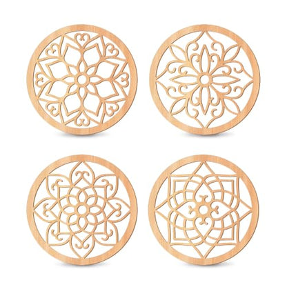 KOYILTD 4 Pcs Thicken Wooden Wall Art Rustic Farmhouse Flower Wall Art - color: Round, size: 8.2in
