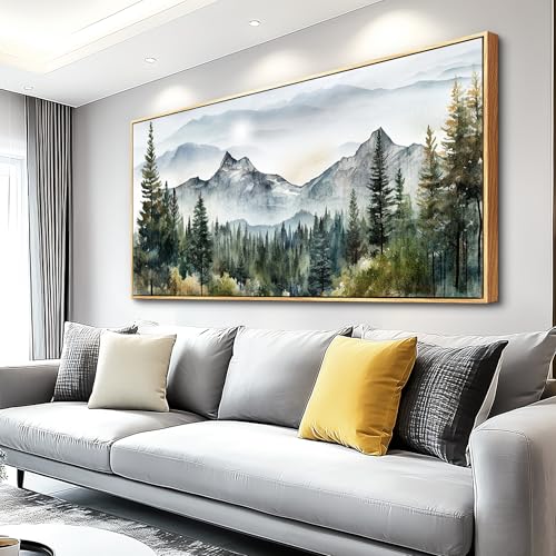 MHARTK66 Wood Framed Wall Art For Living Room Large Wall Decor For Office Bedroom Pictures Abstract Mountain Forest Landscapes Ink Canvas Prints Painting Artwork Modern Stretched and Framed Poster - color: Abstract Scenery Painting Wood Framed, size: 40"L