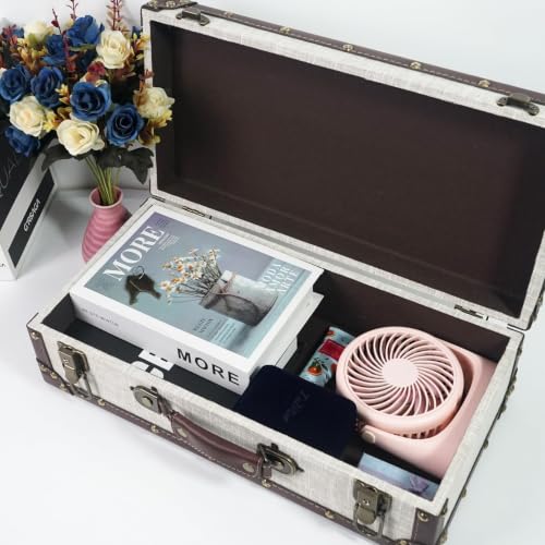 DreamsEden Small Wooden Keepsake Box with Handle, Linen-Fabric Surface