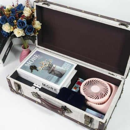 DreamsEden Small Wooden Keepsake Box with Handle, Linen-Fabric Surface