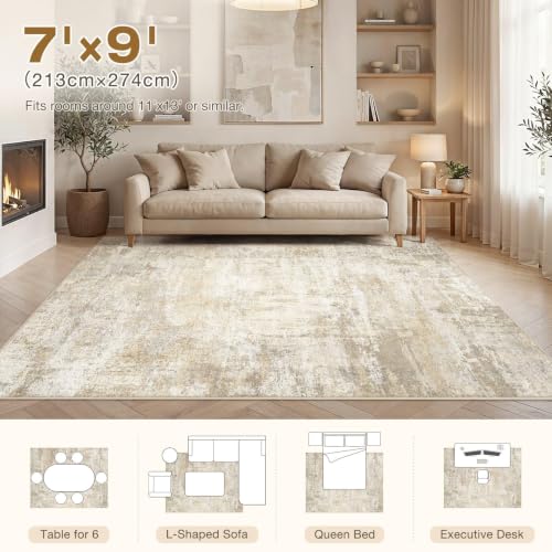 cotiled 7x9 Area Rugs Living Room: Washable Abstract Rug Beige - color: Beige, size: 7' x 9' (Rectangular)
