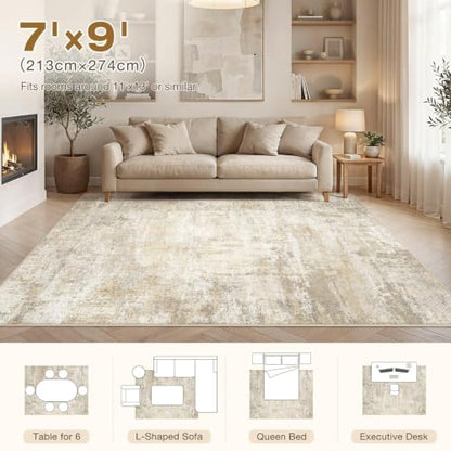 cotiled 7x9 Area Rugs Living Room: Washable Abstract Rug Beige - color: Beige, size: 7' x 9' (Rectangular)