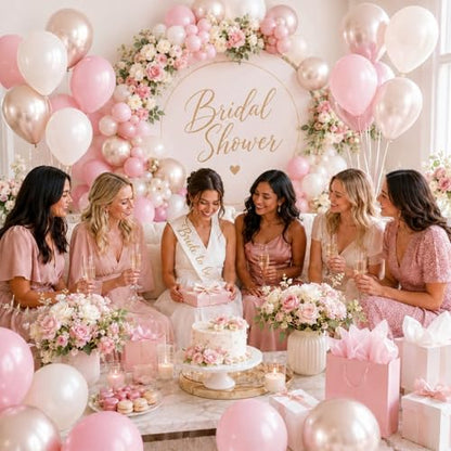 Pink and Gold Balloons, 12 Inch Pastel Light Pink and Pearl Sand White Latex Balloon with Metallic Champagne Gold Beige Balloon for Boho Princess Women Birthday Baby Bridal Shower Wedding Engagement - color: Baby Pink White Gold