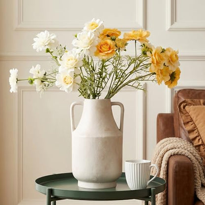 White Ceramic Vase with Handles, 11in White Flower Vases for Centerpieces - color: 1-white/10.7“
