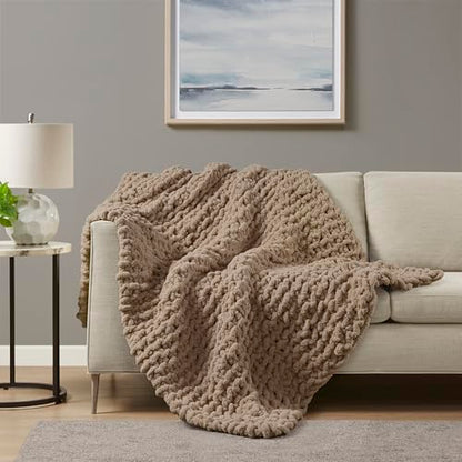Madison Park Chenille Chunky Knit All Season Throw Blanket, 50 x 60, Brown - color: Brown
