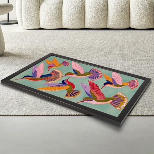 Retro Hummingbird Canvas Wall Art Vintage Colorful Bird Poster Maximalist Boho Folk Artwork Illustration Prints Painting For Living Room Bedroom Apartment Wall Decor 8x10in black Framed - color: style 04, size: 8"L x 10"W
