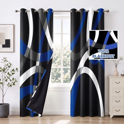 weesire Black and Blue Blackout Curtains, 52 x 84 Inch, Grommet, 2 Panels - color: P1-blue, size: 52"W x 84"L (Pack of 2)