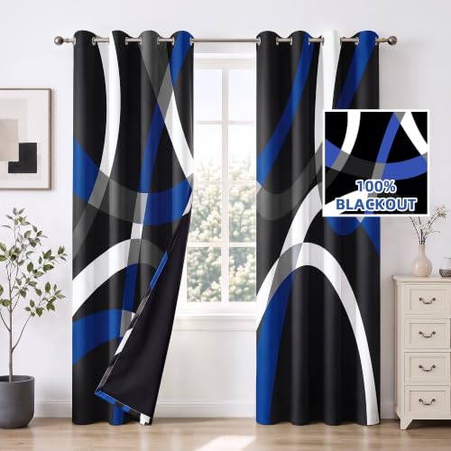 weesire Black and Blue Blackout Curtains, 52 x 84 Inch, Grommet, 2 Panels - color: P1-blue, size: 52"W x 84"L (Pack of 2)