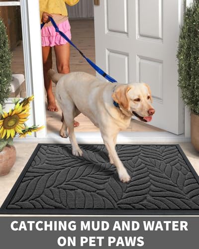 Yimobra Leaf Pattern Door Mat, 29.5 x 17 in, Grey - color: Grey, size: 29.5x17 in