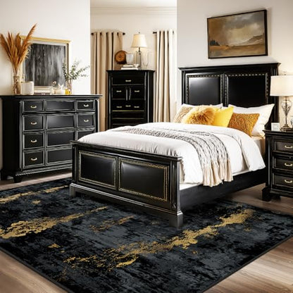 RELEANY Washable 5'x8' Abstract Area Rug for Living Room Black Gold - color: Black/Gold, size: 5' x 8' (Rectangular)