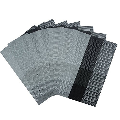 SHACOS Woven Vinyl Placemats for Dining Table Set of 6 Non Slip PVC Bamboo Basket Weave Table Place Mats (6, Ombre Black Gray) - color: Ombre Black Gray, size: Set of 6