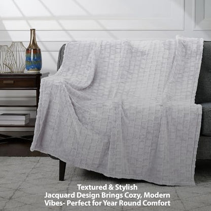 Velvet Plush Jacquard Tile Throw Blanket for Couch - Buttery Soft, Cozy Throw, for Women (Light Gray, 50" x 60") - color: Light Gray