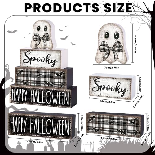 4Pcs Halloween Table Decoration Happy Halloween Ghost Wooden Block Sign - style: Ghost