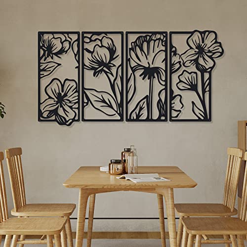 4 Pcs Black Metal Flower Wall Art Minimalist Floral Decor, Stylish - style: Stylish